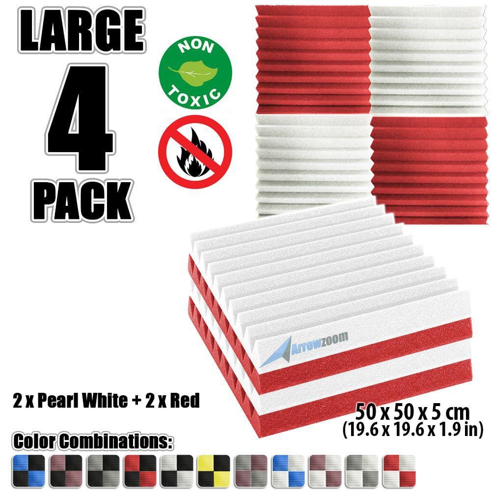 New 4 pcs Color Combination Wedge Tiles Acoustic Panels Sound Absorption Studio Soundproof Foam KK1134 50 x 50 x 5 cm (19.6 x 19.6 x 1.9 in) / Red & White
