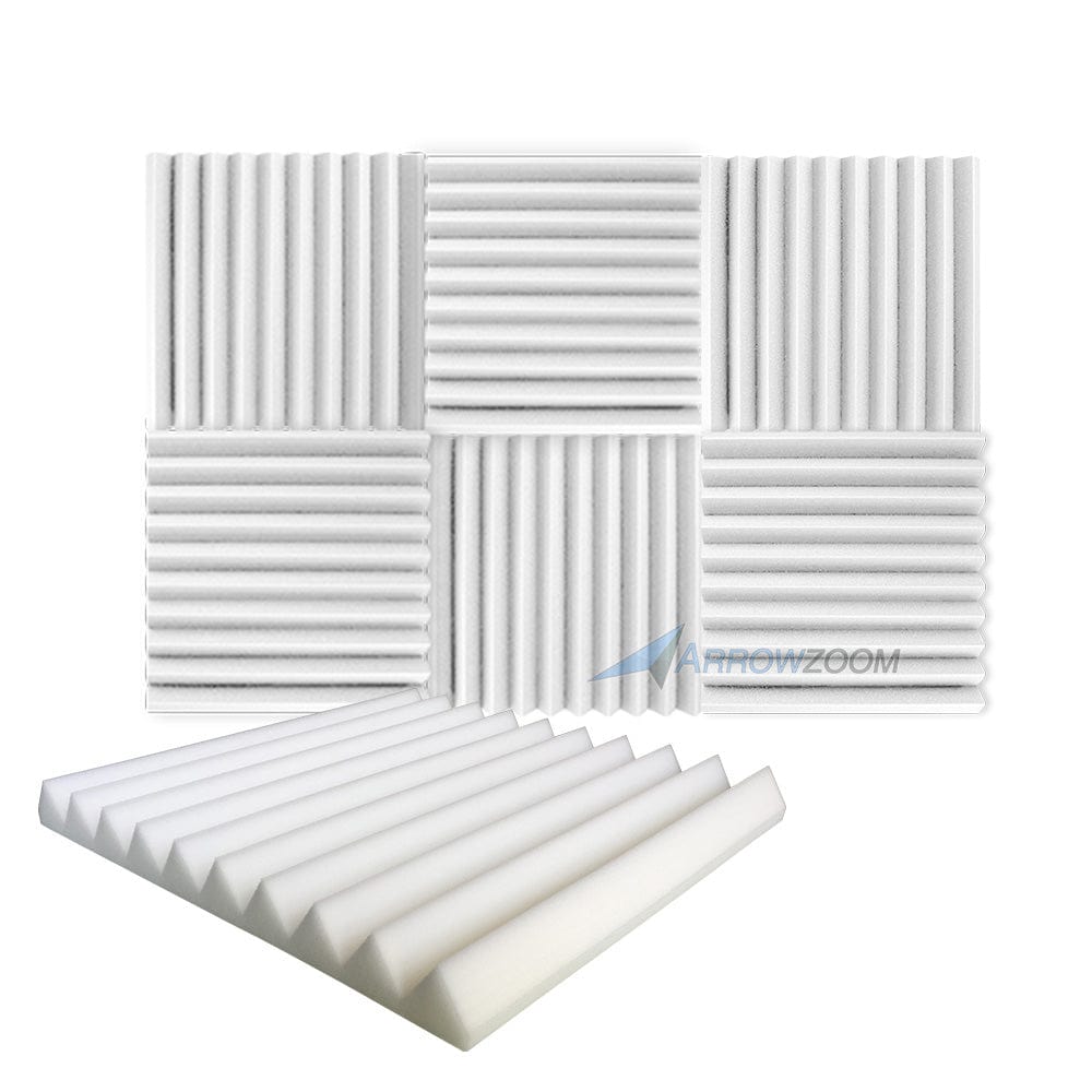 New 6 pcs Wedge Tiles Acoustic Panels Sound Absorption Studio Soundproof Foam 7 Colors KK1134 50 x 50 x 5 cm (19.6 x 19.6 x 1.9 in) / White