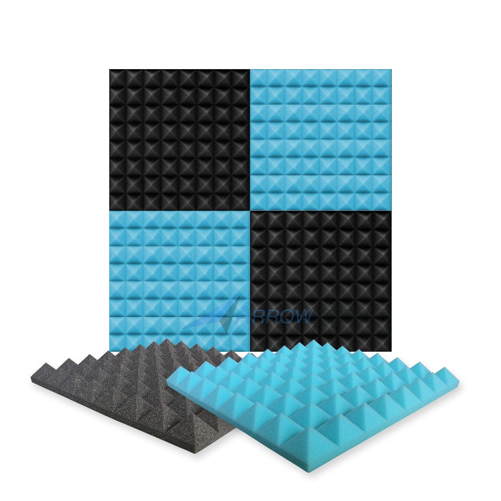 New 4 Pcs Black & Baby Blue Bundle Pyramid Tiles Acoustic Panels Sound Absorption Studio Soundproof Foam KK1034 50 X 50 X 5cm (19.6 X 19.6 X 1.9)