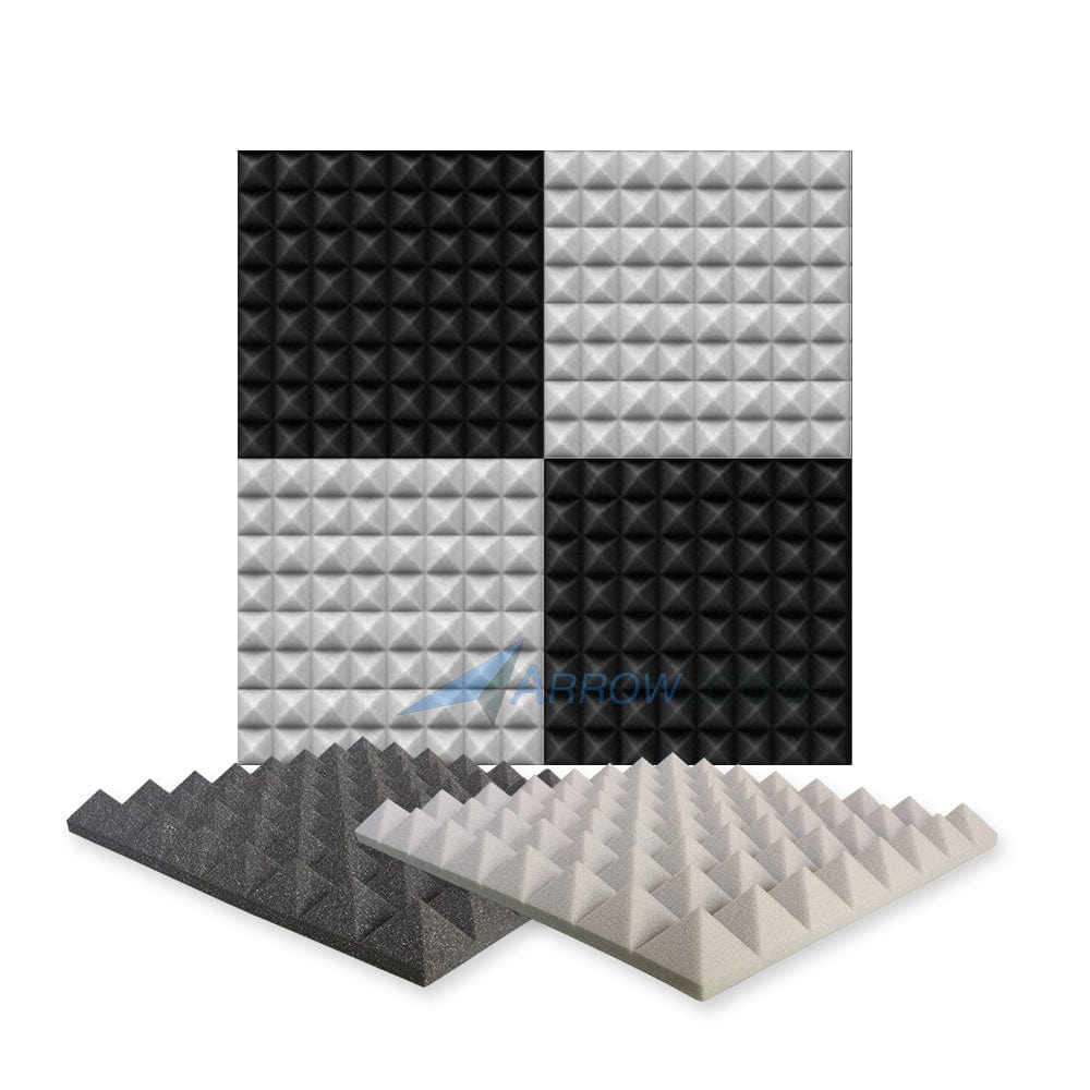 New 4 Pcs Black & Gray Bundle Pyramid Tiles Acoustic Panels Sound Absorption Studio Soundproof Foam KK1034 50 X 50 X 5cm (19.6 X 19.6 X 1.9)