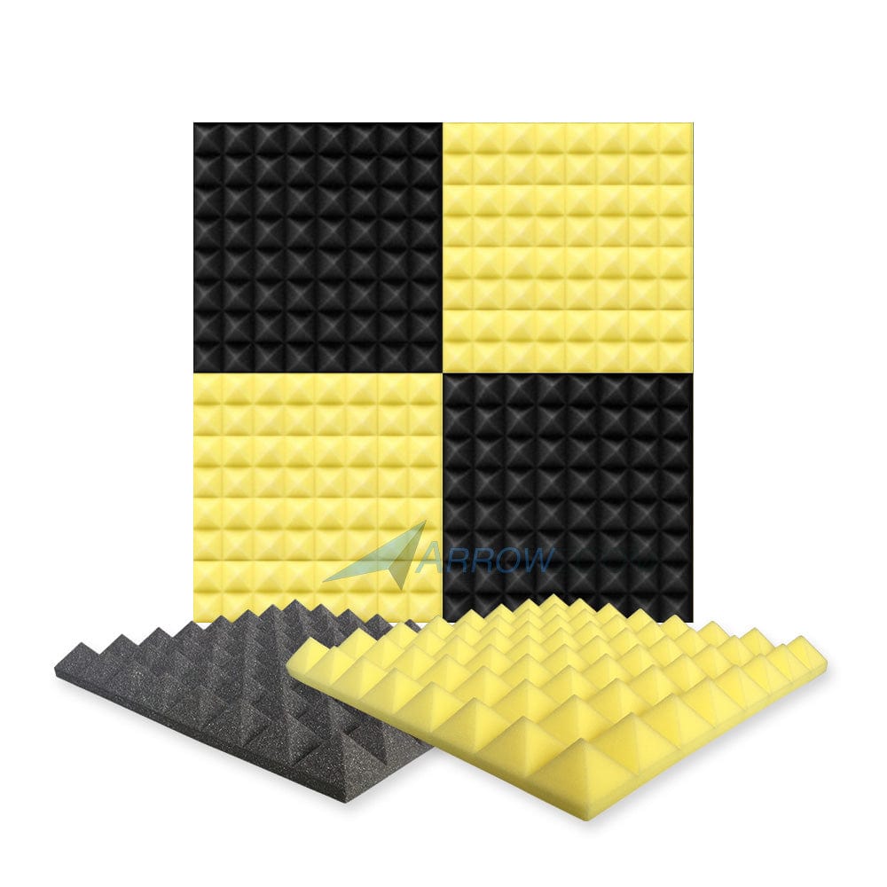 New 4 Pcs Black & Yellow Bundle Pyramid Tiles Acoustic Panels Sound Absorption Studio Soundproof Foam KK1034 50 X 50 X 5cm (19.6 X 19.6 X 1.9)
