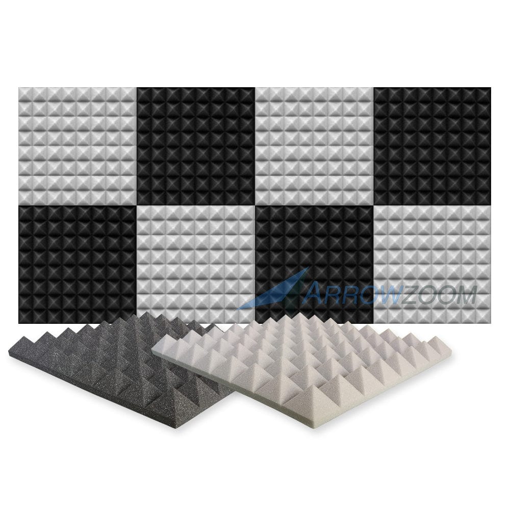 New 8 Pcs Black & Gray Bundle Pyramid Tiles Acoustic Panels Sound Absorption Studio Soundproof Foam KK1034 50 X 50 X 5cm (19.6 X 19.6 X 1.9)