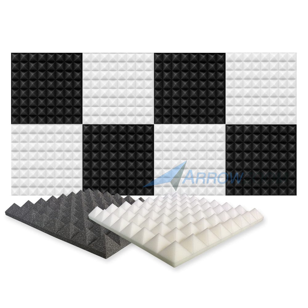 New 8 Pcs Black & Pearl White Bundle Pyramid Tiles Acoustic Panels Sound Absorption Studio Soundproof Foam KK1034 50 X 50 X 5cm (19.6 X 19.6 X 1.9)