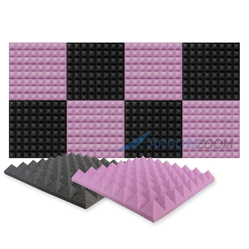 New 8 Pcs Black & Purple Bundle Pyramid Tiles Acoustic Panels Sound Absorption Studio Soundproof Foam KK1034 50 X 50 X 5cm (19.6 X 19.6 X 1.9)