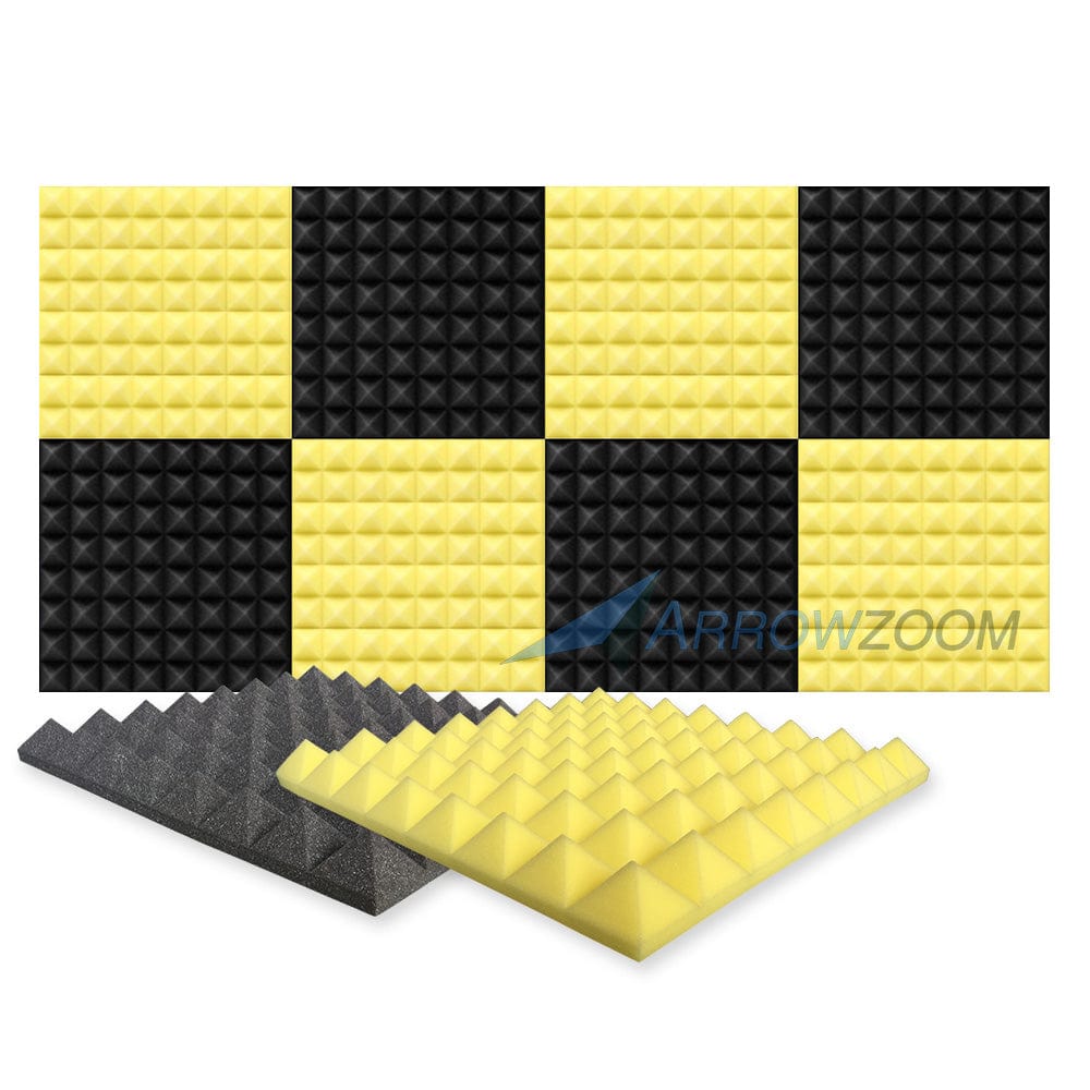 New 8 Pcs Black & Yellow Bundle Pyramid Tiles Acoustic Panels Sound Absorption Studio Soundproof Foam KK1034 50 X 50 X 5cm (19.6 X 19.6 X 1.9)