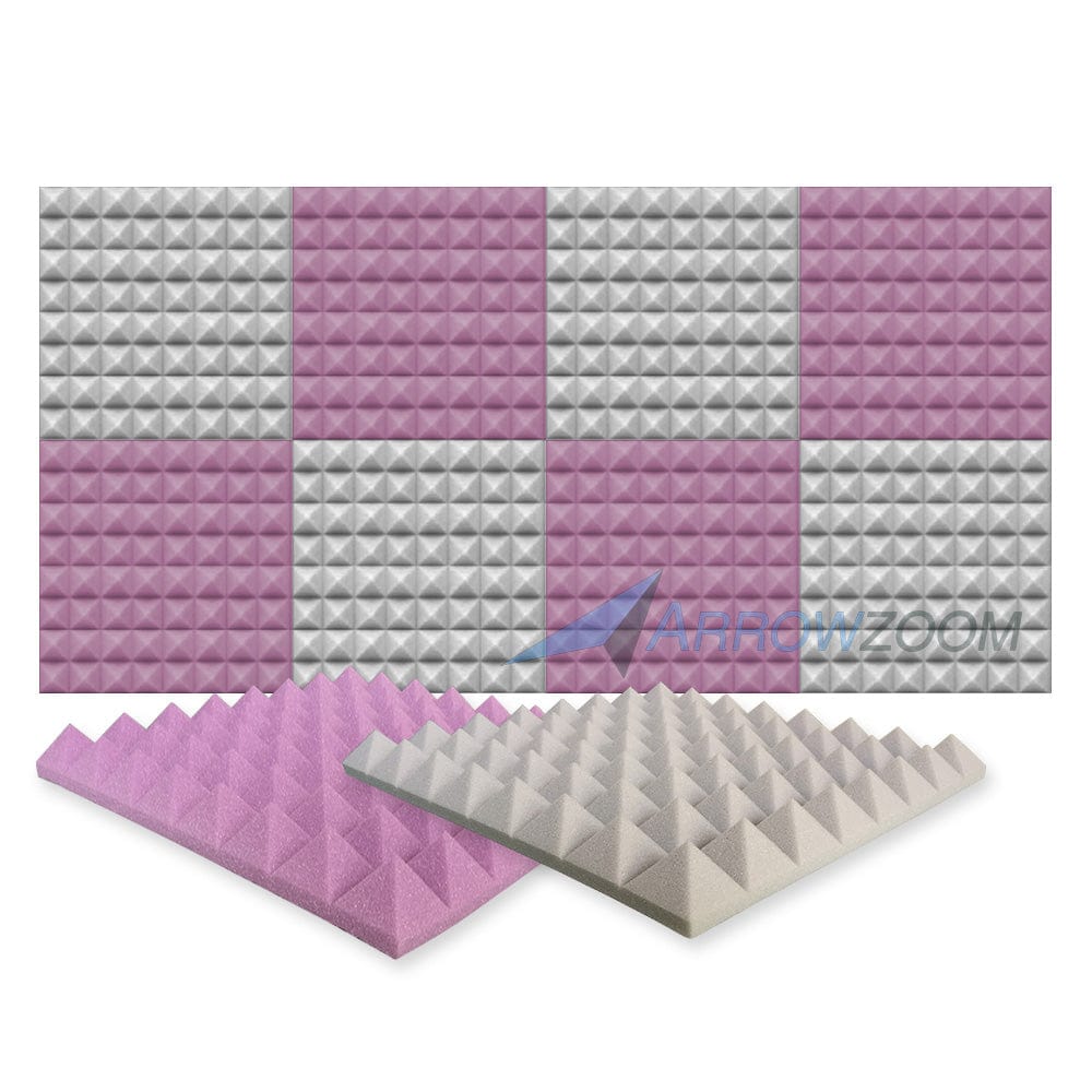 New 8 Pcs Gray & Purple Bundle Pyramid Tiles Acoustic Panels Sound Absorption Studio Soundproof Foam KK1034 50 X 50 X 5cm (19.6 X 19.6 X 1.9)