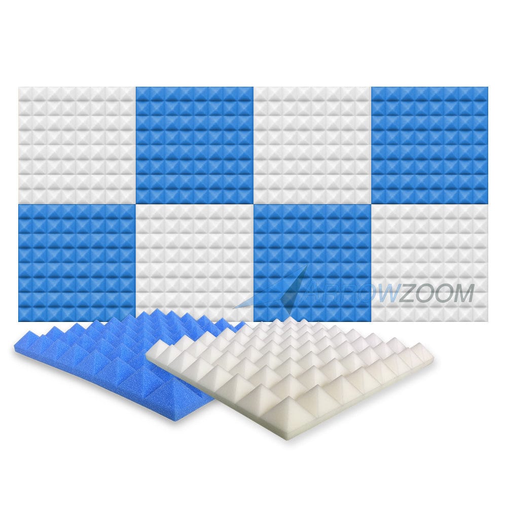 New 8 Pcs Pearl White & Blue Bundle Pyramid Tiles Acoustic Panels Sound Absorption Studio Soundproof Foam KK1034 50 X 50 X 5cm (19.6 X 19.6 X 1.9)