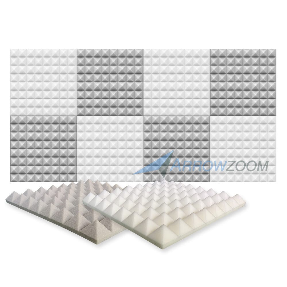 New 8 Pcs Pearl White & Gray Bundle Pyramid Tiles Acoustic Panels Sound Absorption Studio Soundproof Foam KK1034 50 X 50 X 5cm (19.6 X 19.6 X 1.9)