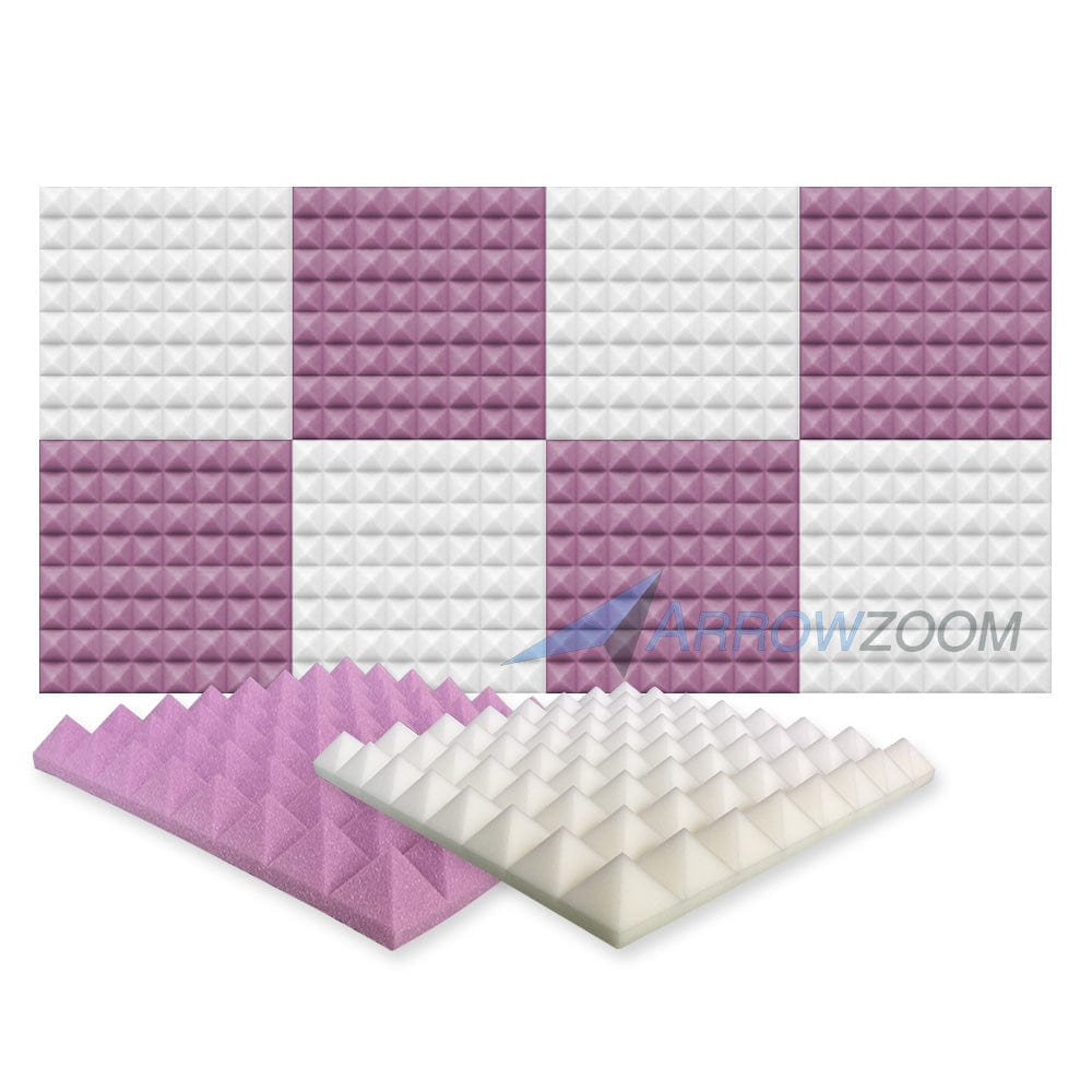 New 8 Pcs Pearl White & Purple Bundle Pyramid Tiles Acoustic Panels Sound Absorption Studio Soundproof Foam KK1034 50 X 50 X 5cm (19.6 X 19.6 X 1.9)