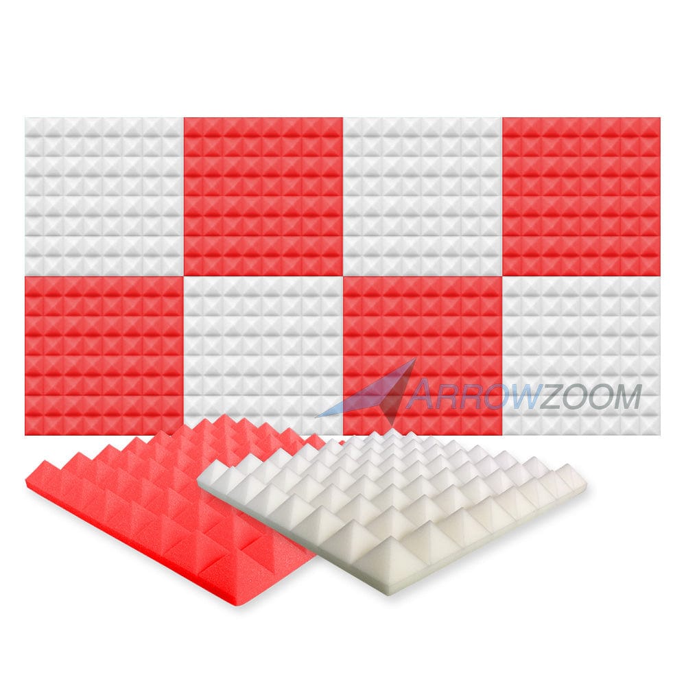 New 8 Pcs Pearl White & Red Bundle Pyramid Tiles Acoustic Panels Sound Absorption Studio Soundproof Foam KK1034 50 X 50 X 5cm (19.6 X 19.6 X 1.9)