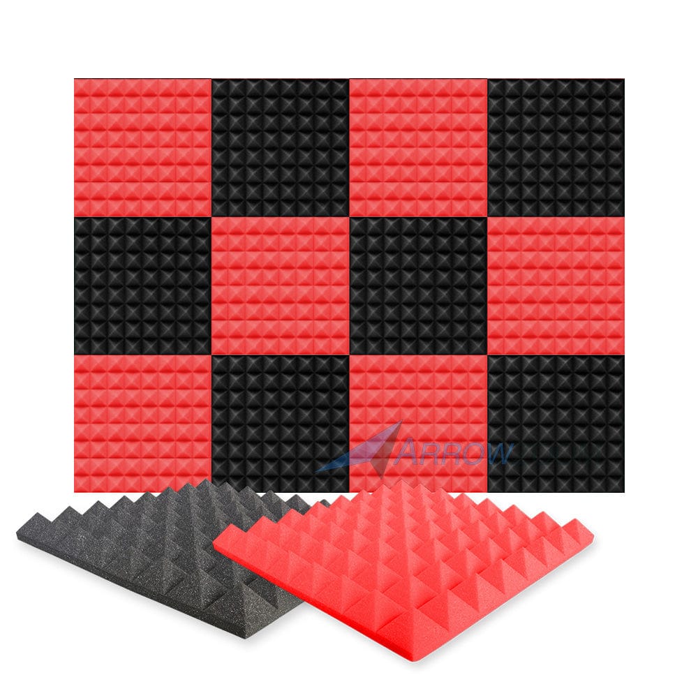 New 12 pcs Black and Red Bundle Pyramid Tiles Acoustic Panels Sound Absorption Studio Soundproof Foam KK1034 Arrowzoom.