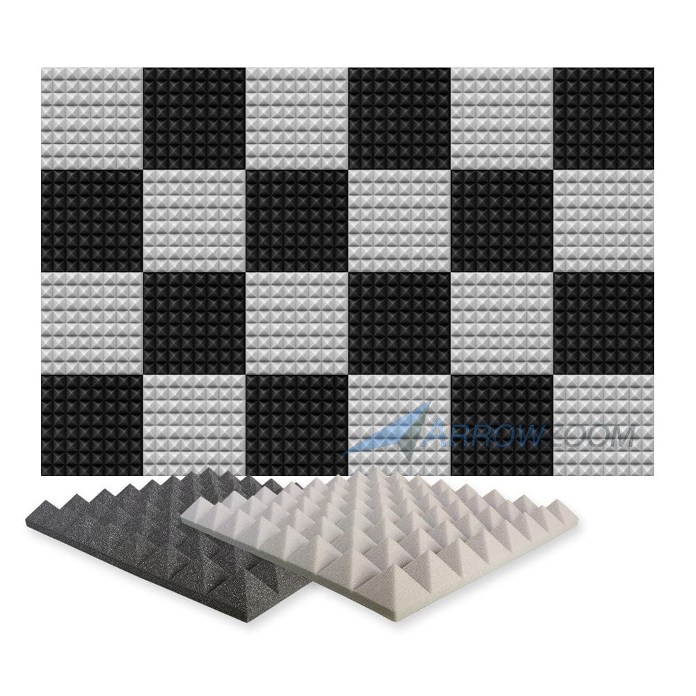 New 24 pcs Black and Gray Bundle Pyramid Tiles Acoustic Panels Sound Absorption Studio Soundproof Foam KK1034 50 X 50 X 5cm (19.6 X 19.6 X 1.9in)