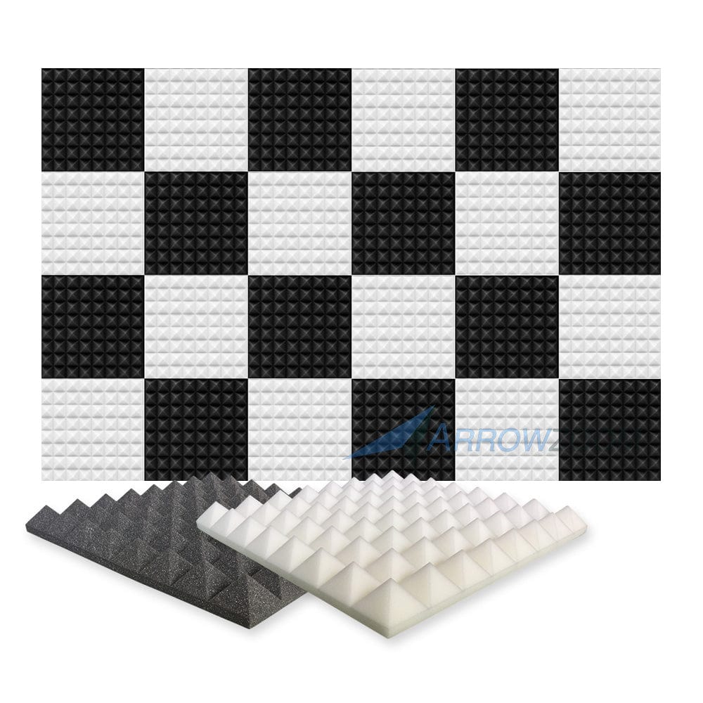 New 24 pcs Black and Pearl White Bundle Pyramid Tiles Acoustic Panels Sound Absorption Studio Soundproof Foam KK1034 50 X 50 X 5cm (19.6 X 19.6 X 1.9in)