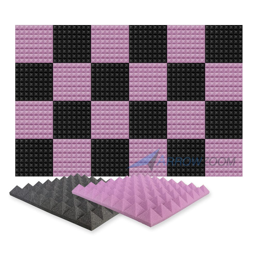 New 24 pcs Black and Purple Bundle Pyramid Tiles Acoustic Panels Sound Absorption Studio Soundproof Foam KK1034 50 X 50 X 5cm (19.6 X 19.6 X 1.9in)