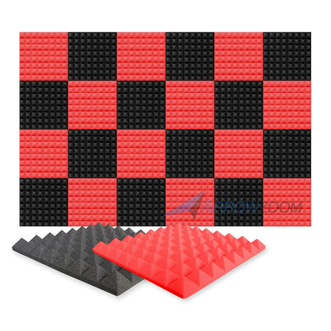 New 24 pcs Black and Red Bundle Pyramid Tiles Acoustic Panels Sound Absorption Studio Soundproof Foam KK1034 Arrowzoom.