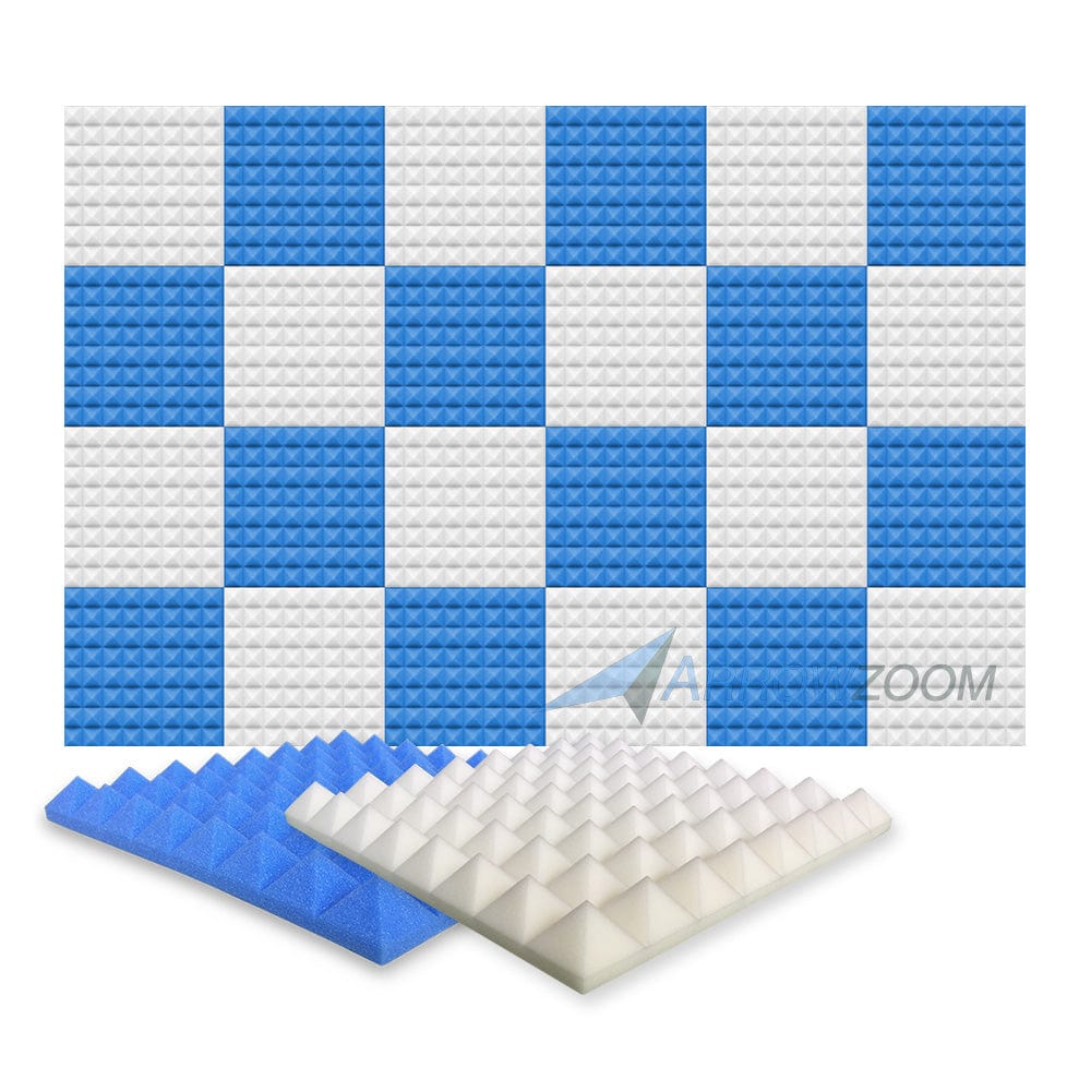 New 24 pcs Pearl White and Blue Bundle Pyramid Tiles Acoustic Panels Sound Absorption Studio Soundproof Foam KK1034 50 X 50 X 5cm (19.6 X 19.6 X 1.9in)