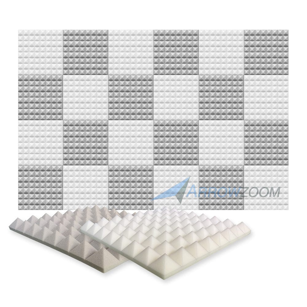 New 24 pcs Pearl White and Gray Bundle Pyramid Tiles Acoustic Panels Sound Absorption Studio Soundproof Foam KK1034 50 X 50 X 5cm (19.6 X 19.6 X 1.9in)
