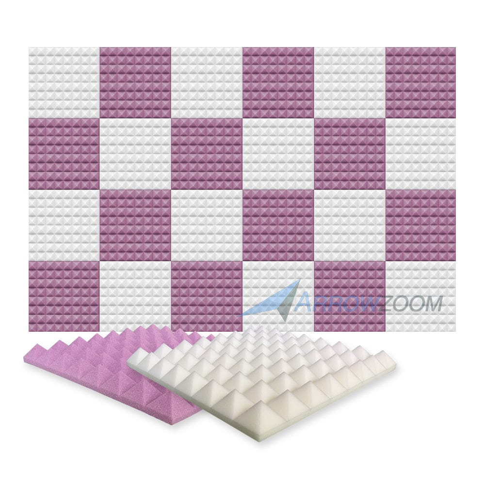 New 24 pcs Pearl White and Purple Bundle Pyramid Tiles Acoustic Panels Sound Absorption Studio Soundproof Foam KK1034 50 X 50 X 5cm (19.6 X 19.6 X 1.9in)