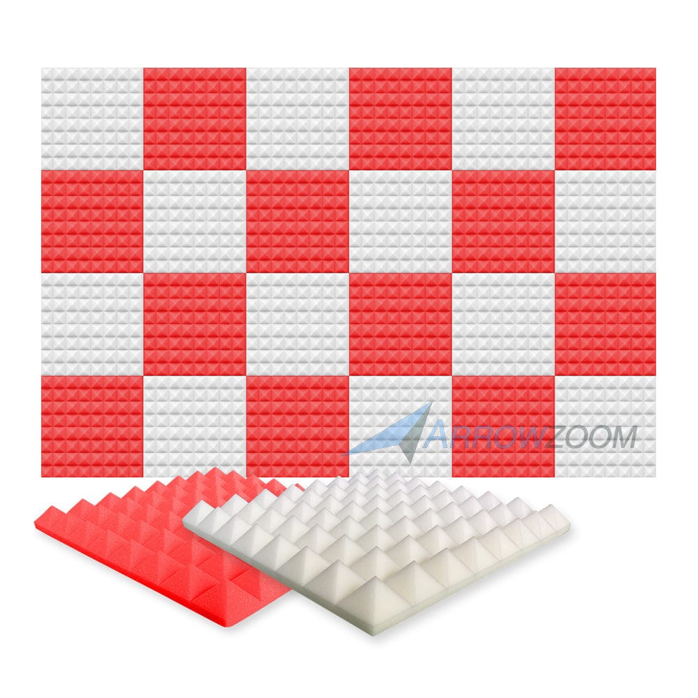 New 24 pcs Pearl White and Red Bundle Pyramid Tiles Acoustic Panels Sound Absorption Studio Soundproof Foam KK1034 50 X 50 X 5cm (19.6 X 19.6 X 1.9in)