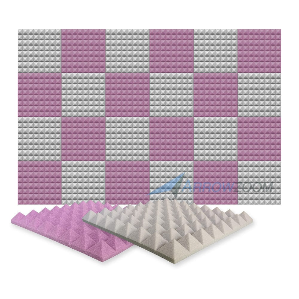New 24 pcs Purple and Gray Bundle Pyramid Tiles Acoustic Panels Sound Absorption Studio Soundproof Foam KK1034 50 X 50 X 5cm (19.6 X 19.6 X 1.9in)
