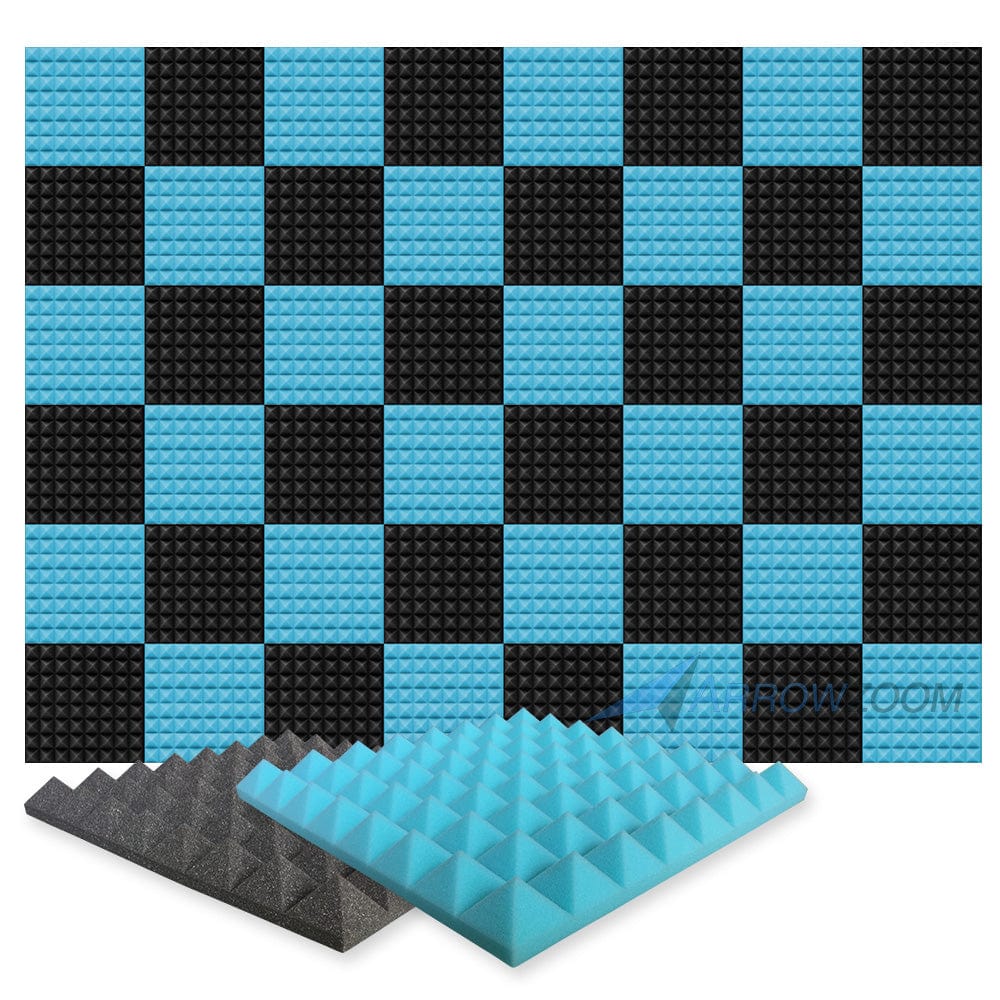 New 48 pcs Black and Baby Blue Bundle Pyramid Tiles Acoustic Panels Sound Absorption Studio Soundproof Foam KK1034 50 X 50 X 5cm (19.6 X 19.6 X 1.9in)