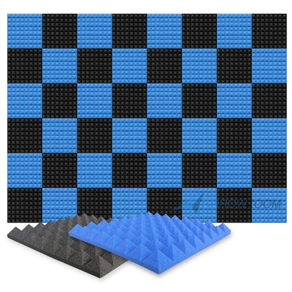 New 48 pcs Black and Blue Bundle Pyramid Tiles Acoustic Panels Sound Absorption Studio Soundproof Foam KK1034 Arrowzoom.