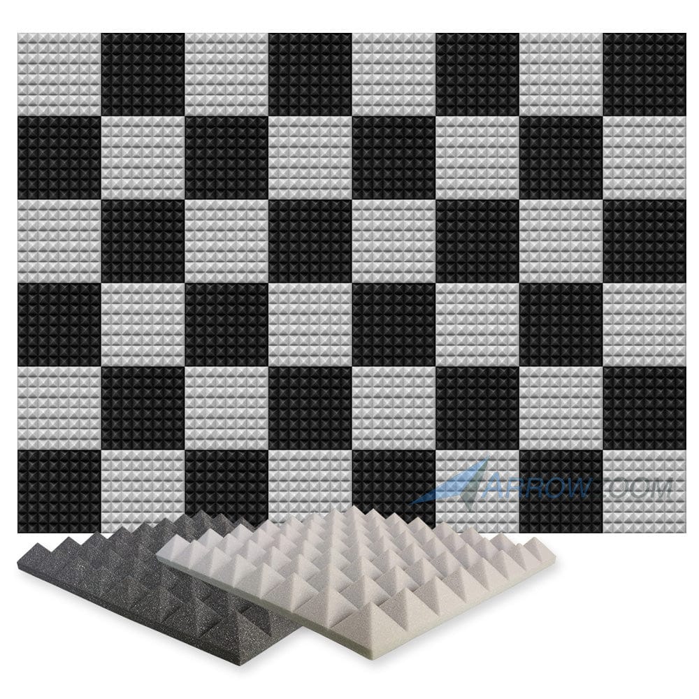 New 48 pcs Black and Gray Bundle Pyramid Tiles Acoustic Panels Sound Absorption Studio Soundproof Foam KK1034 50 X 50 X 5cm (19.6 X 19.6 X 1.9in)