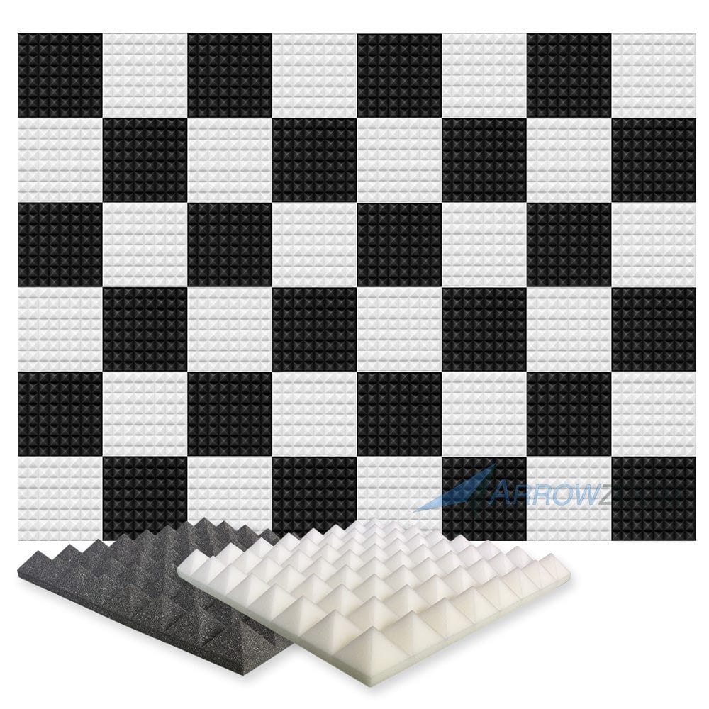 New 48 pcs Black and Pearl White Bundle Pyramid Tiles Acoustic Panels Sound Absorption Studio Soundproof Foam KK1034 50 X 50 X 5cm (19.6 X 19.6 X 1.9in)