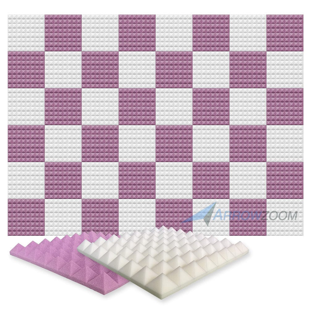 New 48 pcs Pearl White and Purple Bundle Pyramid Tiles Acoustic Panels Sound Absorption Studio Soundproof Foam KK1034 50 X 50 X 5cm (19.6 X 19.6 X 1.9in)