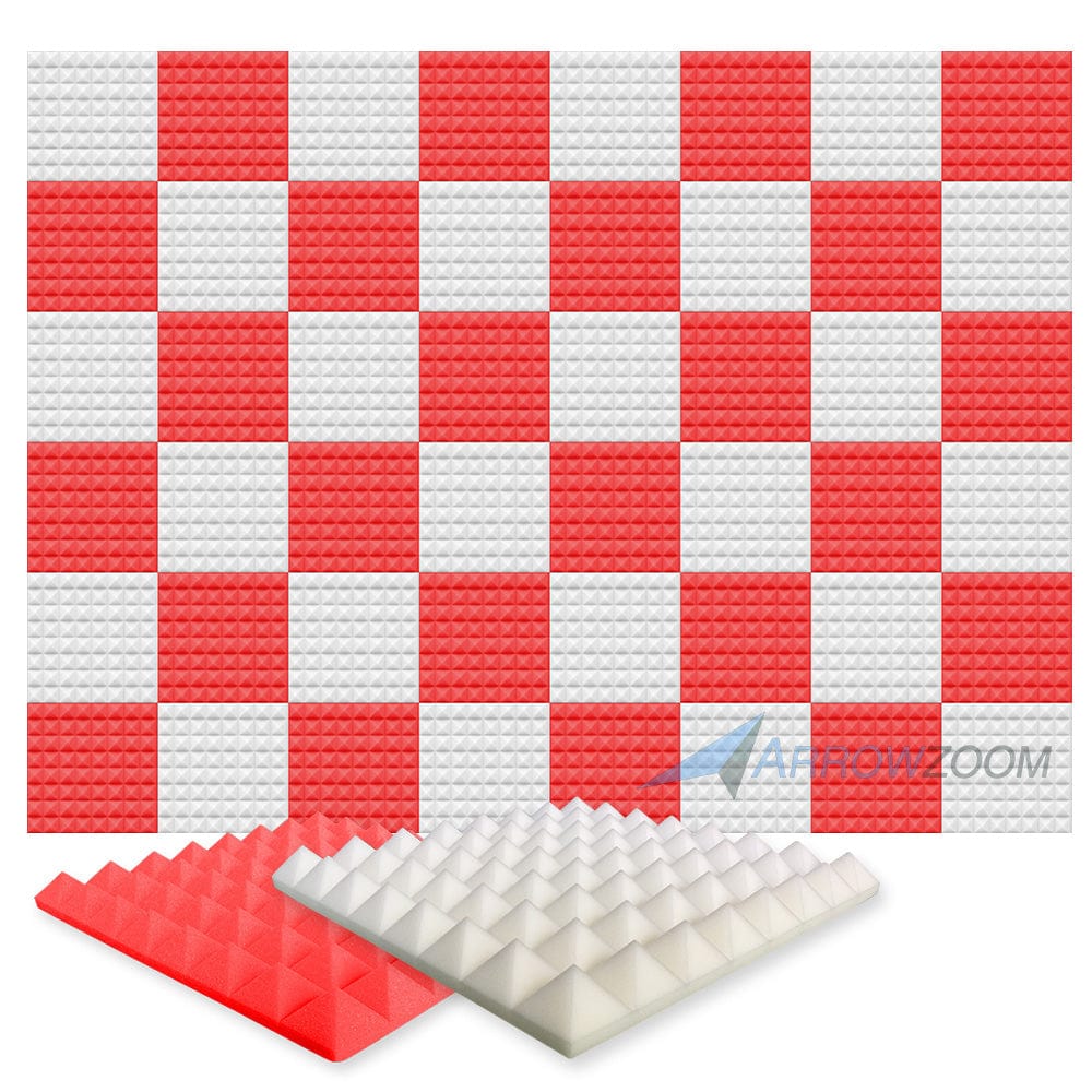 New 48 pcs Pearl White and Red Bundle Pyramid Tiles Acoustic Panels Sound Absorption Studio Soundproof Foam KK1034 50 X 50 X 5cm (19.6 X 19.6 X 1.9in)