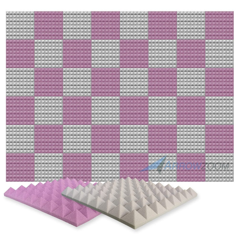 New 48 pcs Purple and Gray Bundle Pyramid Tiles Acoustic Panels Sound Absorption Studio Soundproof Foam KK1034 50 X 50 X 5cm (19.6 X 19.6 X 1.9in)