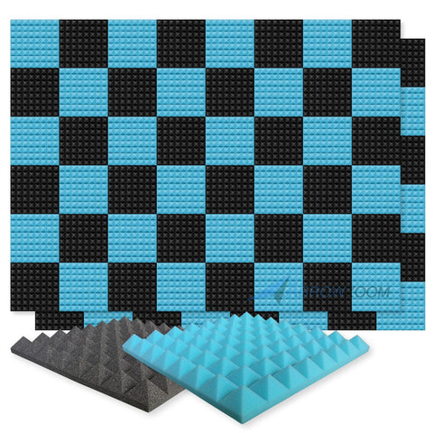 New 96 pcs Black and Baby Blue Bundle Pyramid Tiles Acoustic Panels Sound Absorption Studio Soundproof Foam KK1034 50 X 50 X 5cm (19.6 X 19.6 X 1.9in)