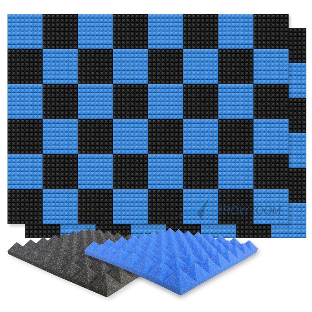 New 96 pcs Black and Blue Bundle Pyramid Tiles Acoustic Panels Sound Absorption Studio Soundproof Foam KK1034 50 X 50 X 5cm (19.6 X 19.6 X 1.9in)
