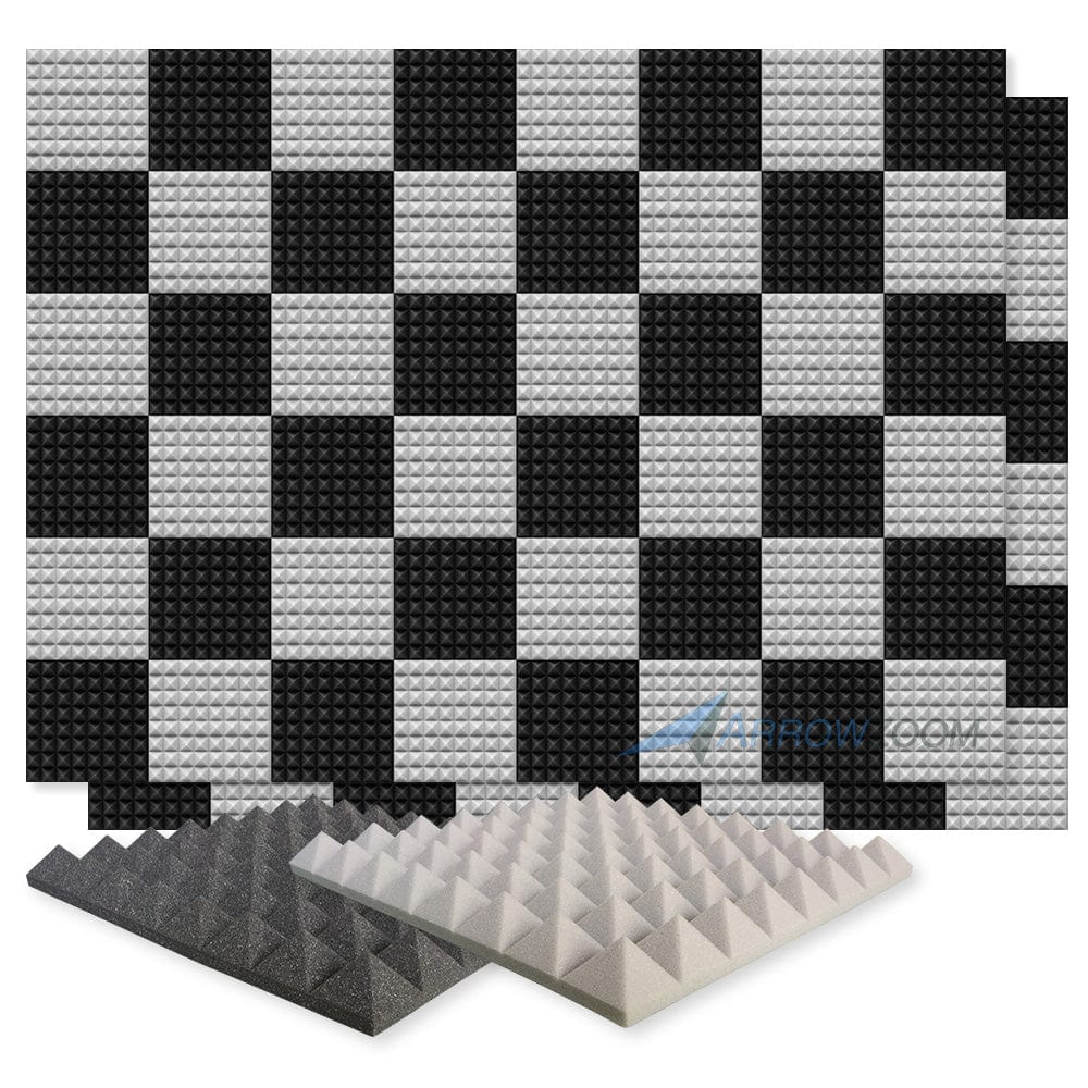 New 96 pcs Black and Gray Bundle Pyramid Tiles Acoustic Panels Sound Absorption Studio Soundproof Foam KK1034 50 X 50 X 5cm (19.6 X 19.6 X 1.9in)