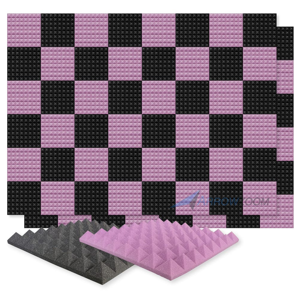 New 96 pcs Black and Purple Bundle Pyramid Tiles Acoustic Panels Sound Absorption Studio Soundproof Foam KK1034 50 X 50 X 5cm (19.6 X 19.6 X 1.9in)