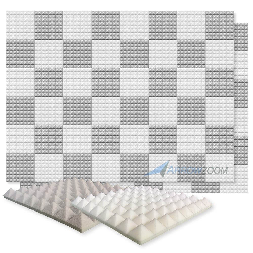 New 96 pcs Pearl White and Gray Bundle Pyramid Tiles Acoustic Panels Sound Absorption Studio Soundproof Foam KK1034 50 X 50 X 5cm (19.6 X 19.6 X 1.9in)