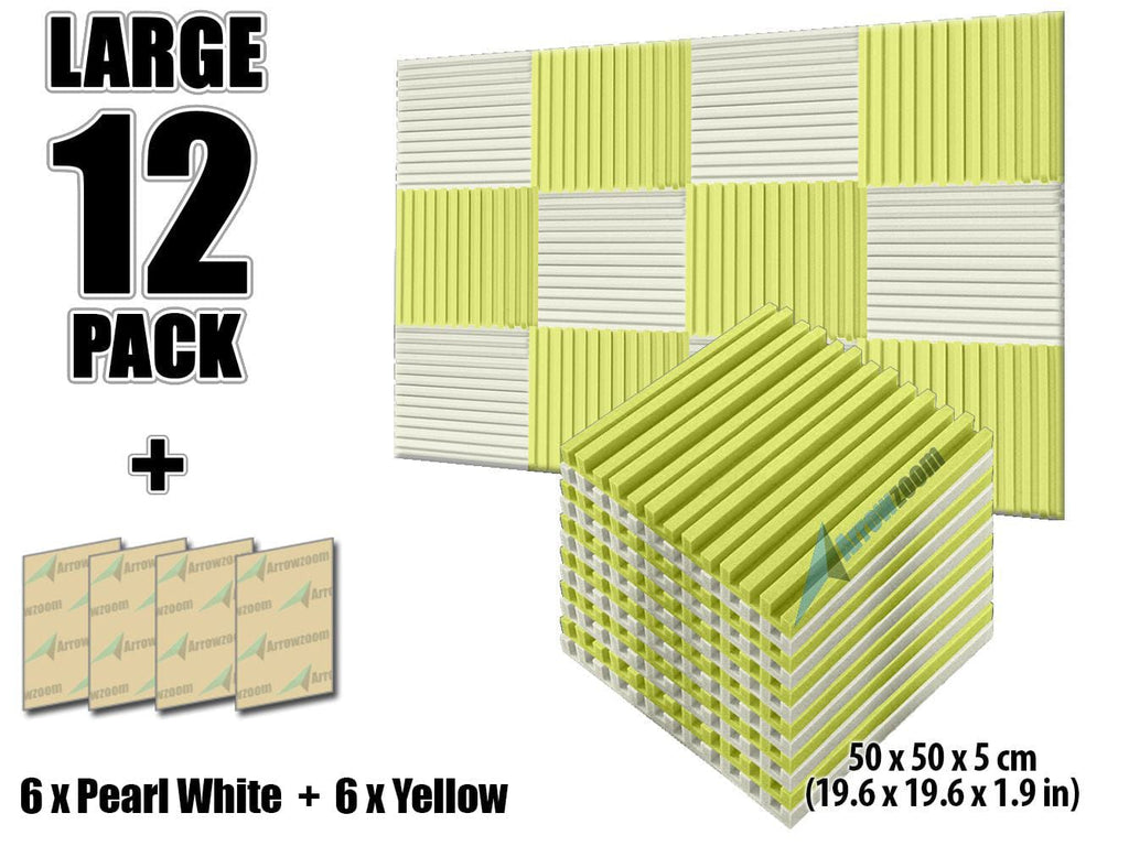 Arrowzoom Acoustic Foam Metro Striped Ceiling - Pearl White x Yellow Bundle - KK1041