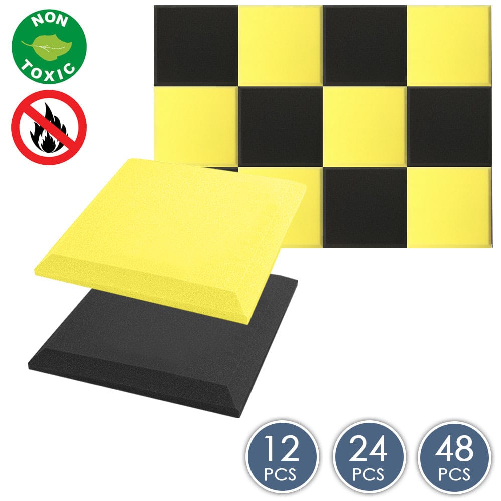 Arrowzoom Flat Bevel Tile Series Acoustic Panel - Black x Yellow Bundle - KK1039