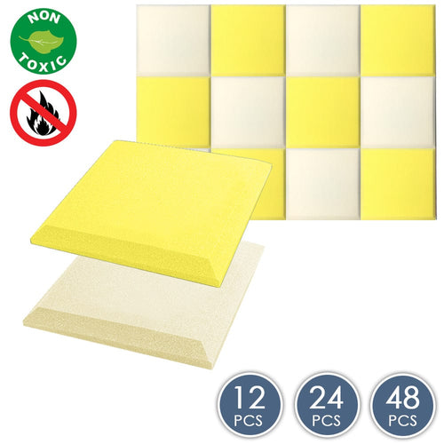 Arrowzoom Flat Bevel Tile Series Acoustic Panel - Pearl White x Yellow Bundle - KK1039