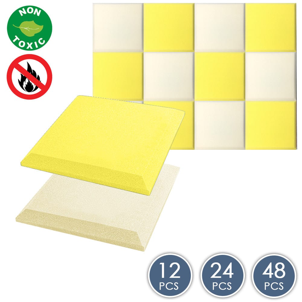 Arrowzoom Flat Bevel Tile Series Acoustic Panel - Pearl White x Yellow Bundle - KK1039