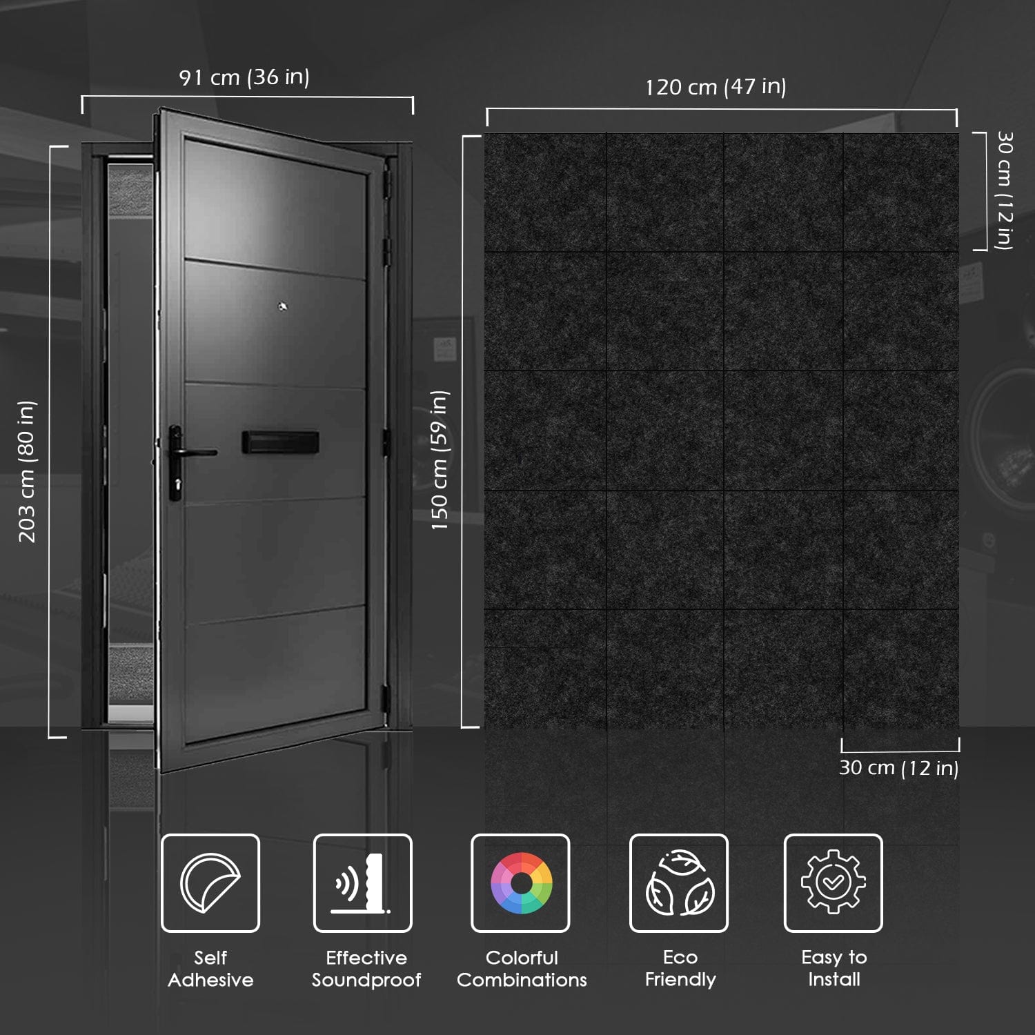 Arrowzoom Premium Door Kit Pro - All in One Adhesive Sound Absorbing Panels - KK1244