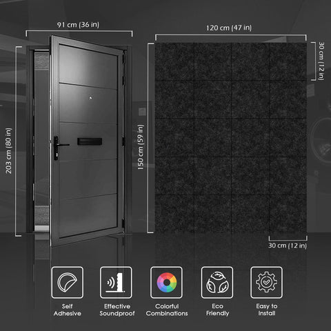 Arrowzoom Premium Door Kit Pro - All in One Adhesive Sound Absorbing Panels - KK1244