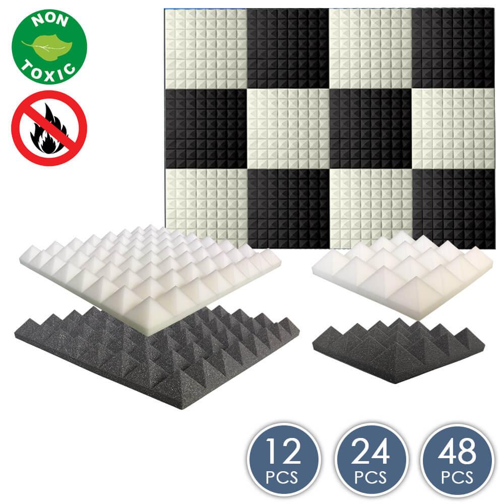 Arrowzoom Pyramid Series Acoustic Foam - Black x Pearl White Bundle - KK1034