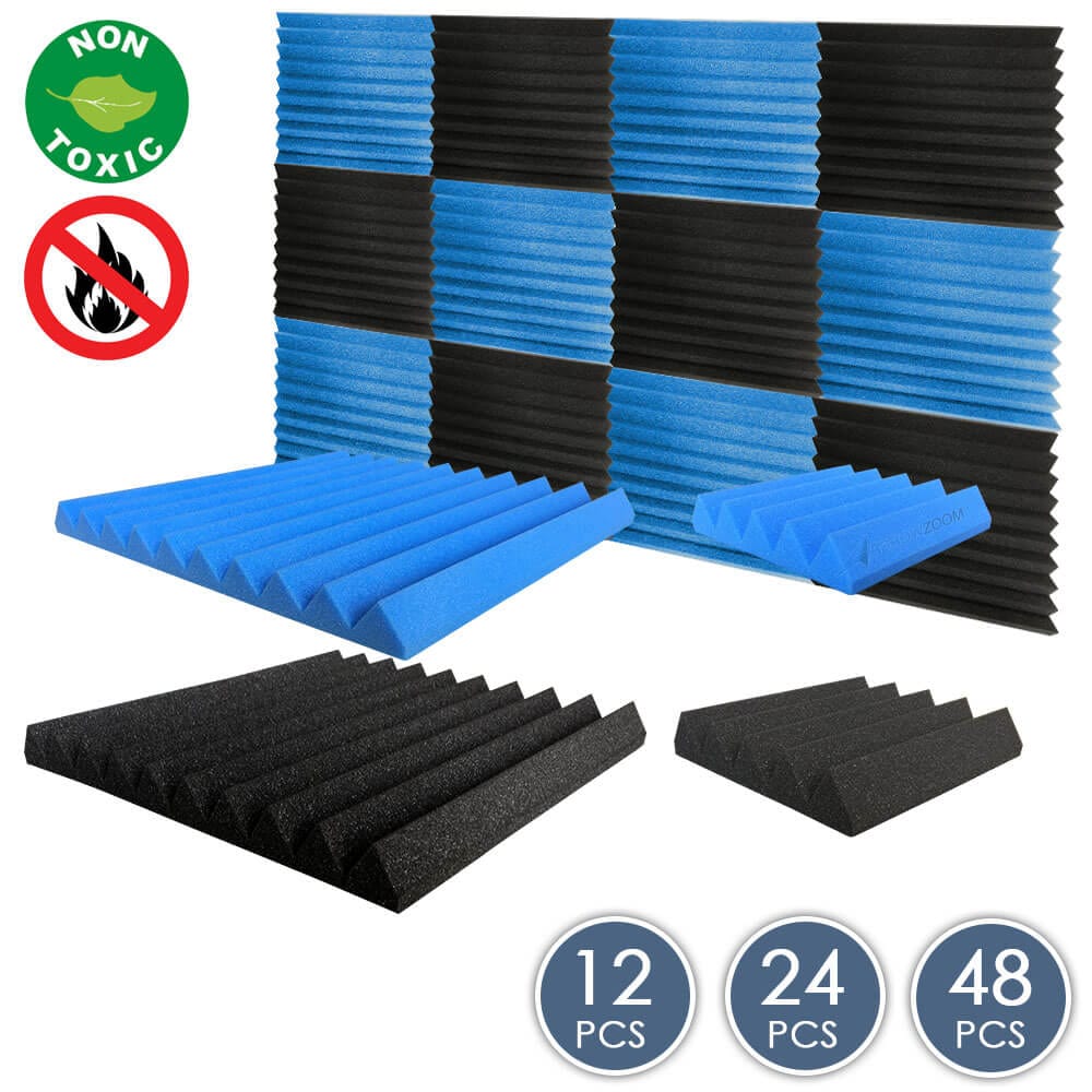 Arrowzoom Wedge Tiles Series Acoustic Foam - Black x Blue Bundle - KK1134