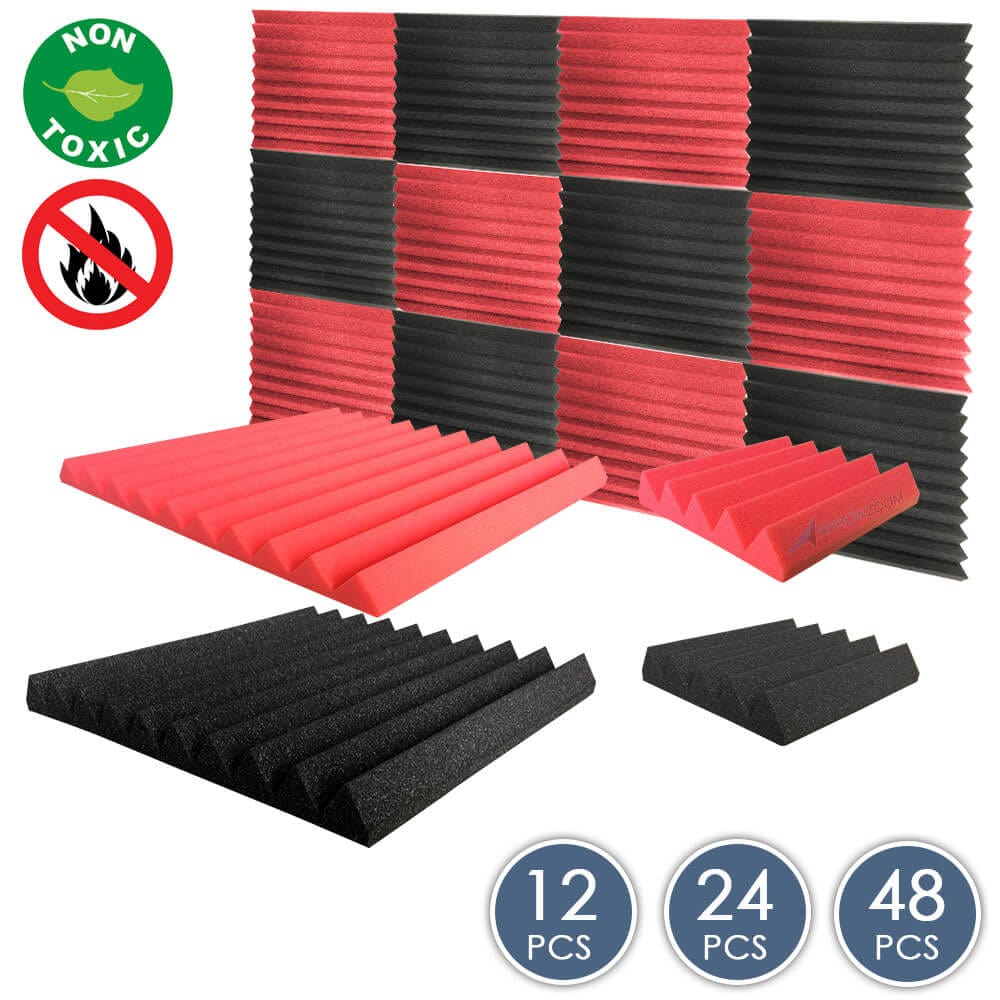 Arrowzoom Wedge Tiles Series Acoustic Foam - Black x Red Bundle - KK1134