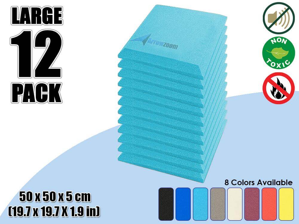 Arrowzoom Acoustic Panel Flat Bevel Tile - Solid Colors - KK1039 Baby Blue / 12 Piece -50 x 50 x 5 cm / 20 x 20 x 2 in