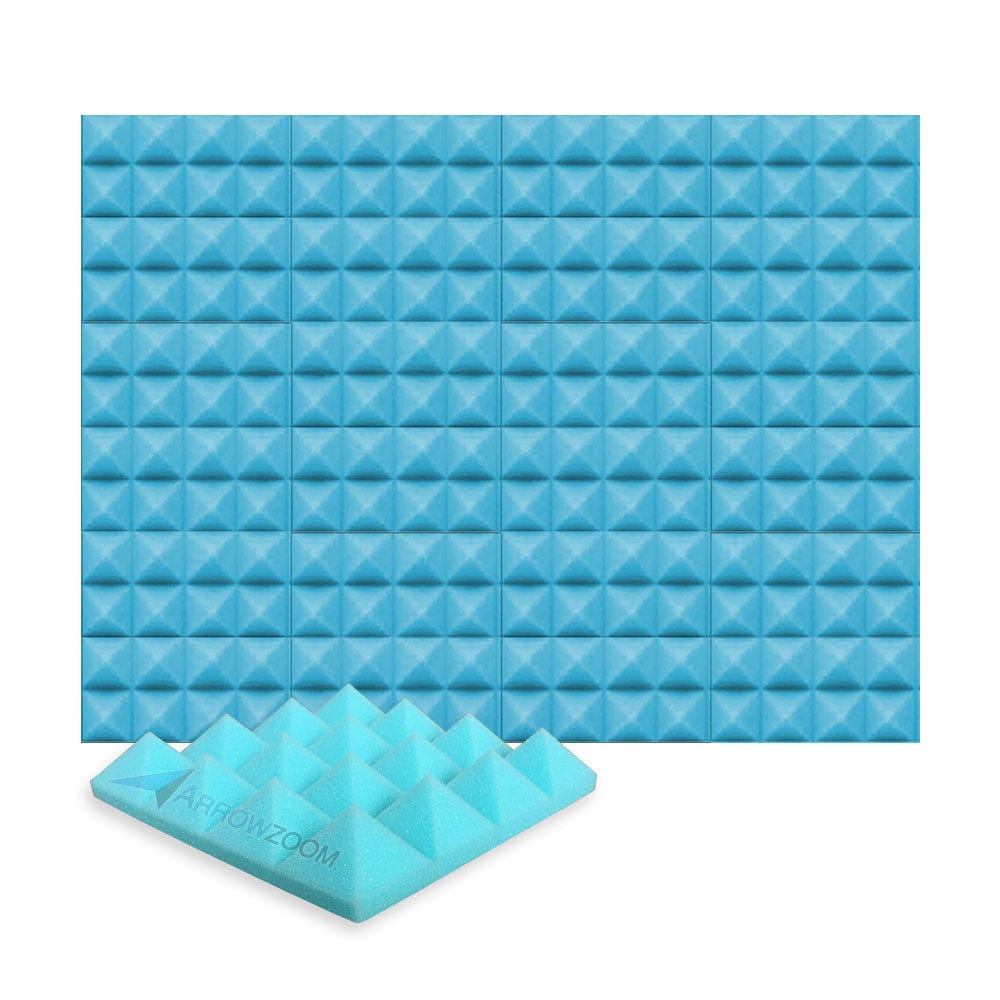 Arrowzoom Acoustic Pyramid Foam Series - Solid Colors - KK1034 Baby Blue / 12 Pieces - 25 x 25 x 5 cm/ 10 x 10 x 2in