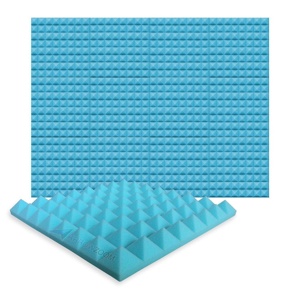 Arrowzoom Acoustic Pyramid Foam Series - Solid Colors - KK1034 Baby Blue / 12 Pieces - 50 x 50 x 5 cm / 20 x 20 x 2 in
