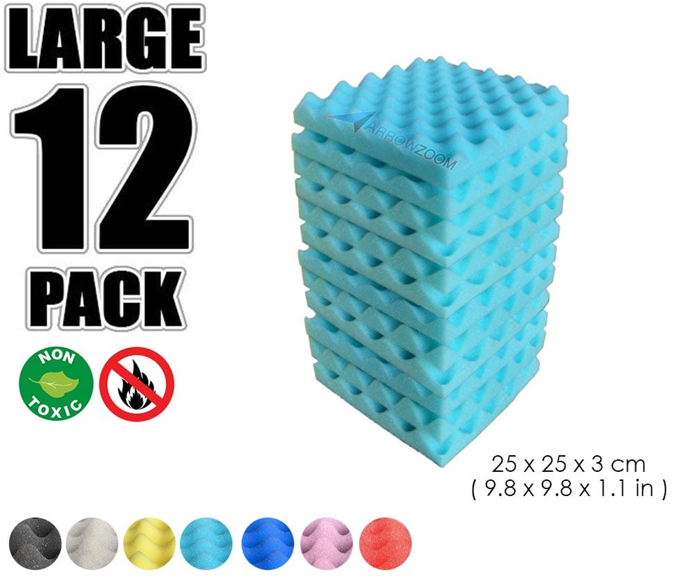 New 12 Pcs Bundle Egg Crate Convoluted Acoustic Tile Panels Sound Absorption Studio Soundproof Foam KK1052 Baby Blue / 25 X 25 X 3 cm (9.8 X 9.8 X 1.1 in)