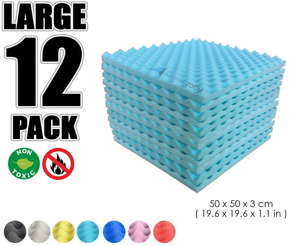 New 12 Pcs Bundle Egg Crate Convoluted Acoustic Tile Panels Sound Absorption Studio Soundproof Foam KK1052 Baby Blue / 50 X 50 X 3 cm (19.6 X 19.6 X 1.1 in)